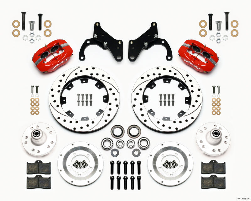 Wilwood Forged Dynalite Front Kit 12.19in Drilled Red for 65-68 Chevy Impala Drum Spindle - OneFastShop