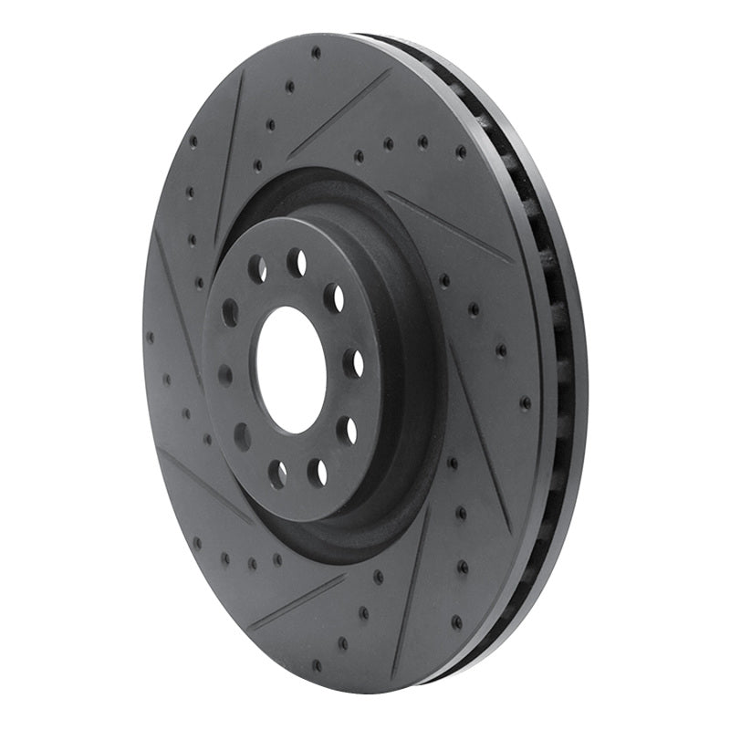 R1 2022+ Volkswagen GTI Mk 8 Front Left Drilled And Slotted Black Brake Rotor