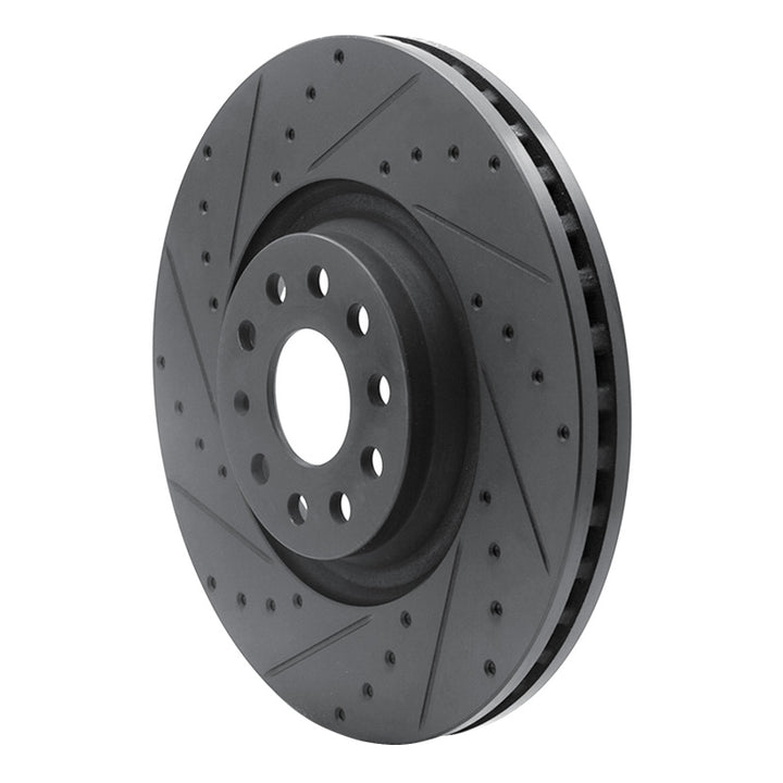 R1 2022+ Volkswagen GTI Mk 8 Front Left Drilled And Slotted Black Brake Rotor