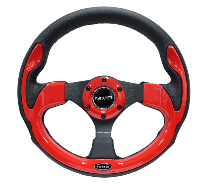 NRG Reinforced Steering Wheel 320mm Black with Red Trim 3-Spoke - OneFastShop
