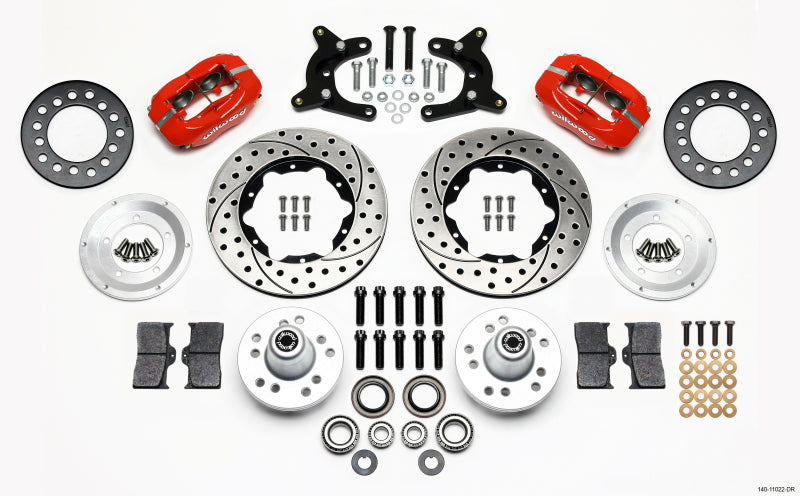 Wilwood Forged Dynalite Drilled Front Big Brake Kit 11.00in 9in Drum Spindle - Dodge / Plymouth A-Body 1960-1972 - Red