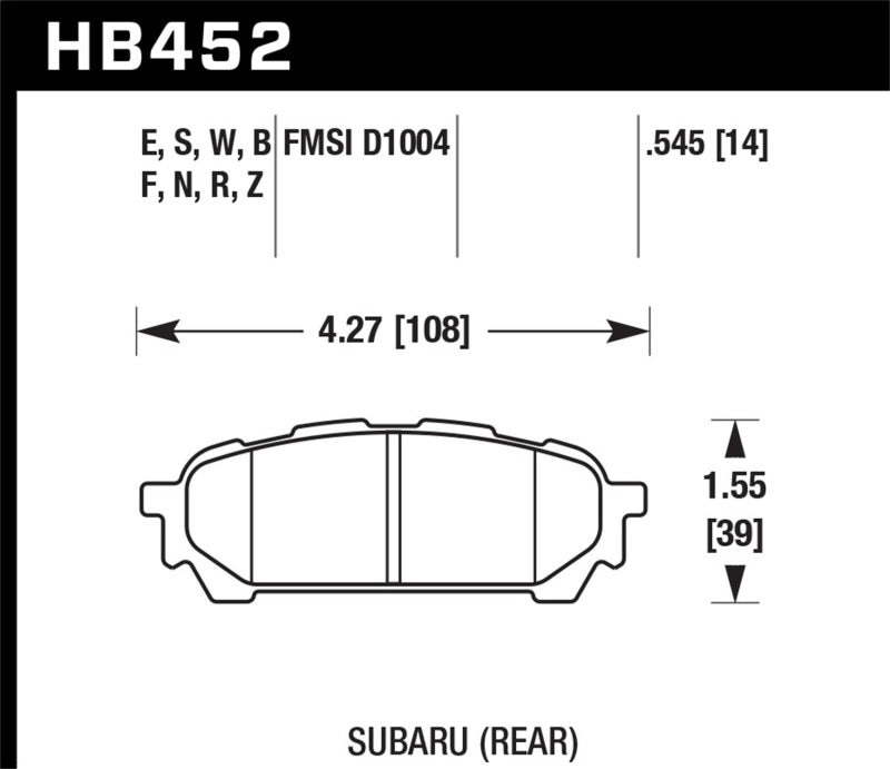 Hawk High Performance Street Rear Brake Pads D1004 for 03-05 Subaru WRX - OneFastShop