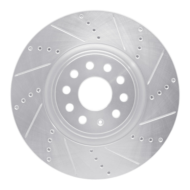 R1 Concepts Front Right Drilled & Slotted Brake Rotor - VW GTI / Audi S3 2014-2025 - Silver