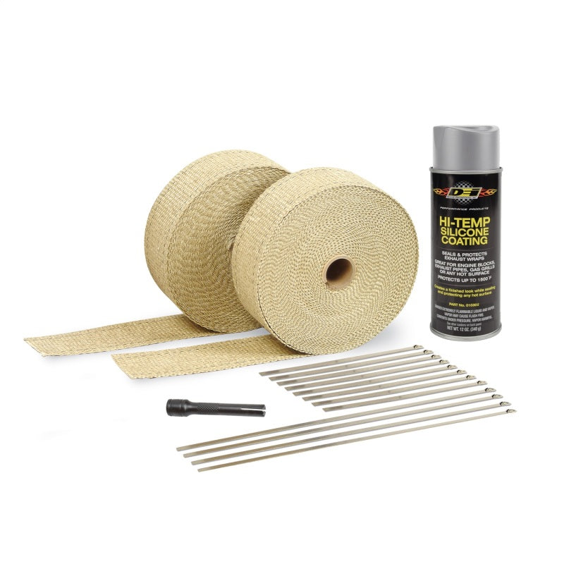 DEI Exhaust Wrap Kit Tan Wrap & Aluminum HT Silicone Coating Aerosol
