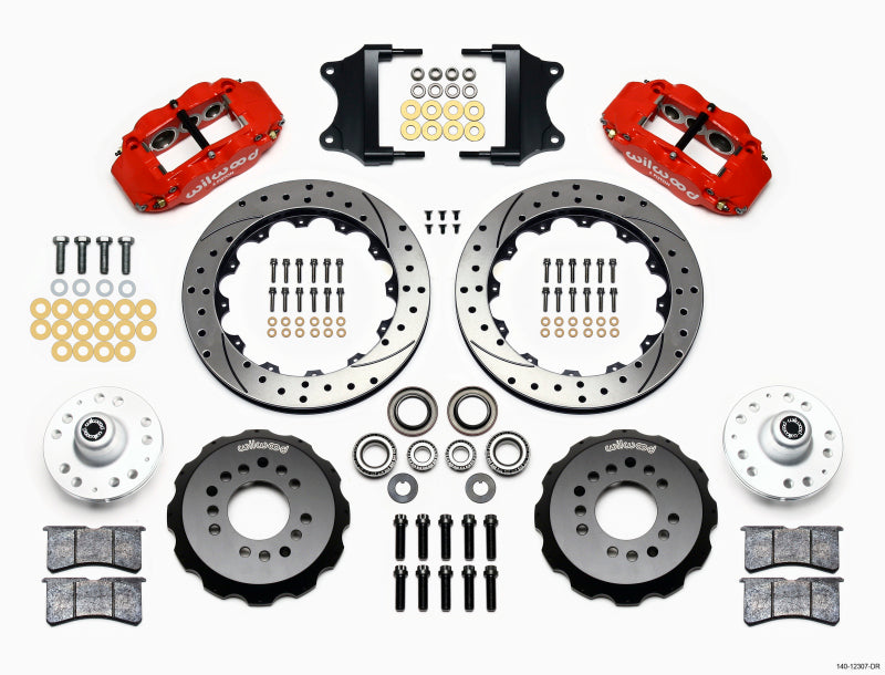 Wilwood Narrow Superlite 6R Front Hub Kit 12.88in Red Heidts Tri-5 2 Inch Drop Spindle 1955-1957 Chevrolet Bel Air