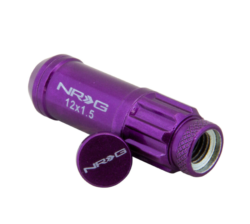 NRG 700 Series M12 X 1.5 Steel Lug Nut Dust Cap Set (21 Pack) With Locks Purple