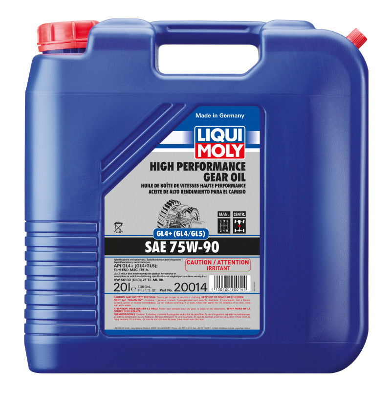 LIQUI MOLY High Performance Gear Oil 20L (GL4+) SAE 75W90 - Acura MDX, RDX, RL, TL, TLX, ZDX; Audi A3, A4, A5, A6, A7, A8, Q3, Q5, Q7, Q8, RS, S3, S4, S5, S6, S7, S8, SQ5, TT, TTS