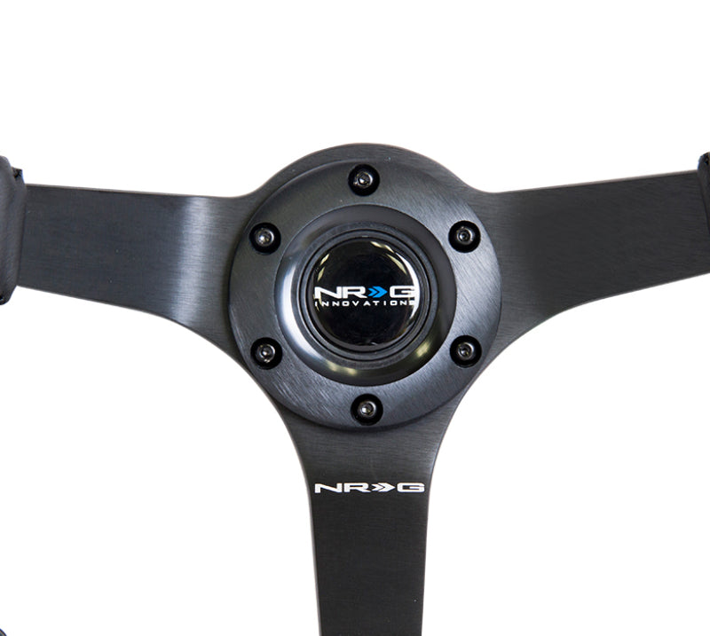 NRG Steering Wheel Reinforced 350mm 3in. Deep Black Leather with Black Basketball Stitch (Odi Bakchis Edition)