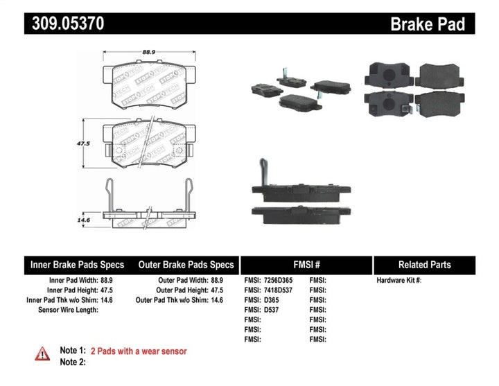 Stoptech Rear Brake Pads Performance Compatible with Honda S2000 00-09 Accord 92-07 Acura TSX 04-10 RSX 02-06 - OneFastShop
