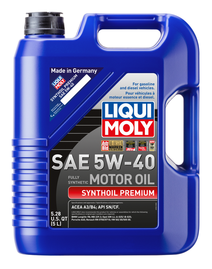 LIQUI MOLY 5L Synthoil Premium Motor Oil SAE 5W40 Low Friction Fully Synthetic for Audi 100 1992-1994 and A3 2006-2018 - OneFastShop