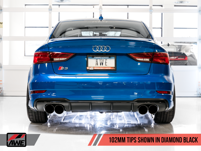 AWE Tuning Audi 8V S3 SwitchPath Exhaust w/Diamond Black Tips 102mm.