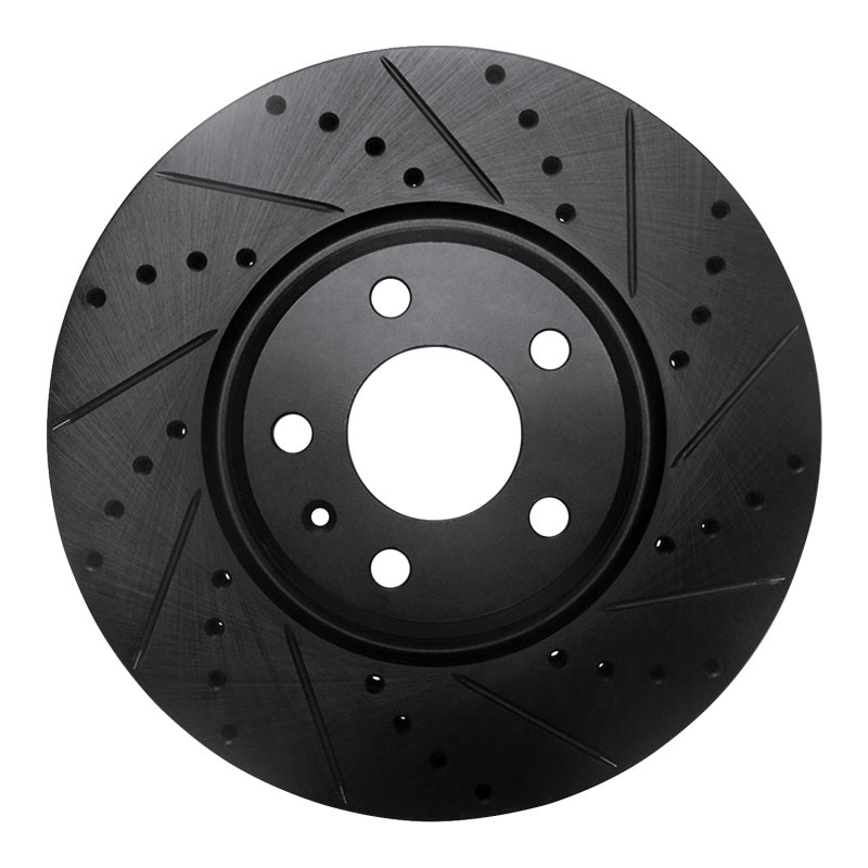 R1 Concepts eLine Front Right Drilled & Slotted Brake Rotor - Audi A4 / A5 / Q5 2011-2017 - Black