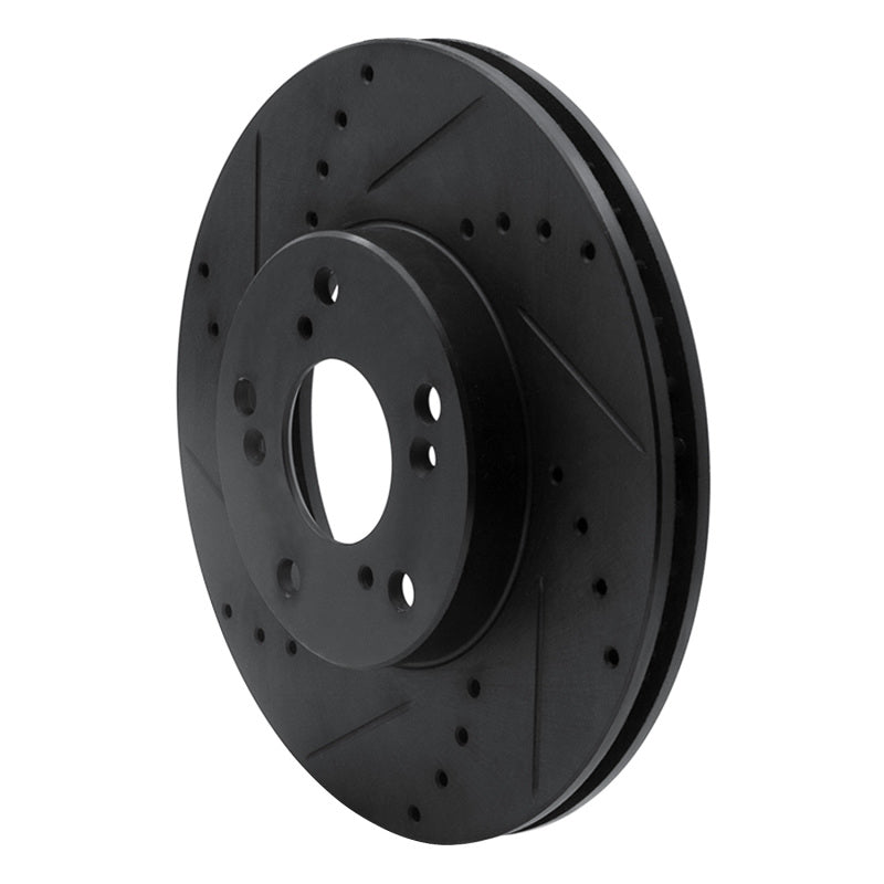 R1 06-15 Honda Civic Front Left Drilled and Slotted Black Brake Rotor