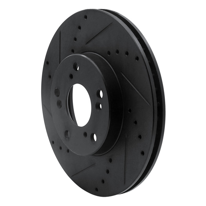 R1 06-15 Honda Civic Front Left Drilled and Slotted Black Brake Rotor