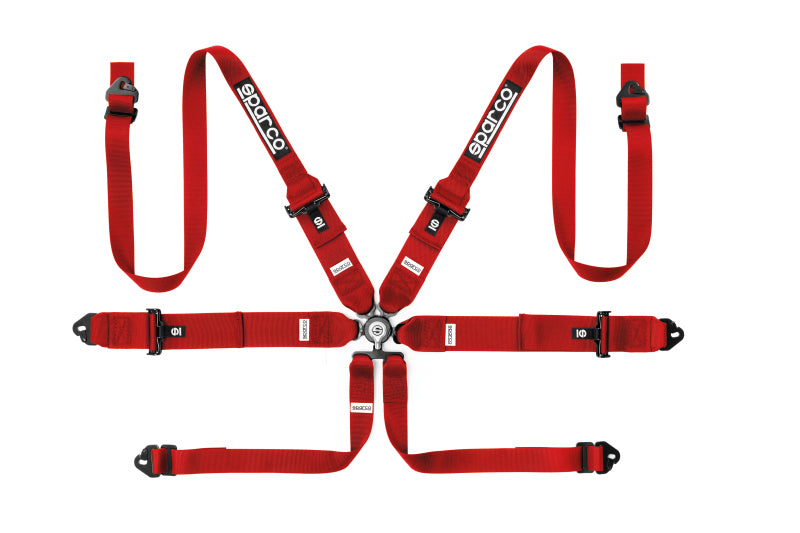 Sparco Competition H-3+2 6-Point Steel Adjuster FIA Harness - Red