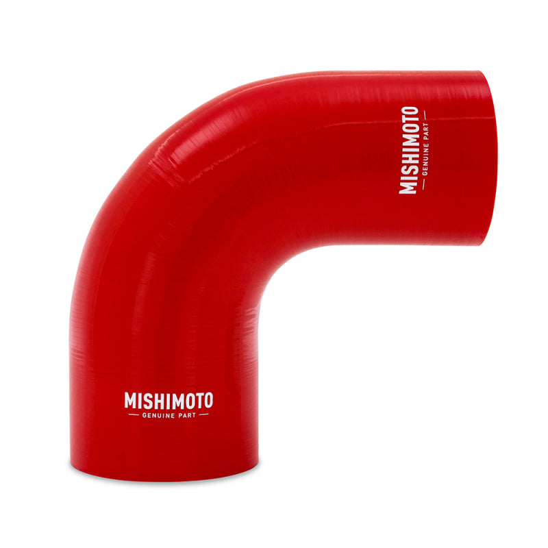 Mishimoto Silicone Reducer Coupler 90 Deg 3.5in To 4in Red - OneFastShop