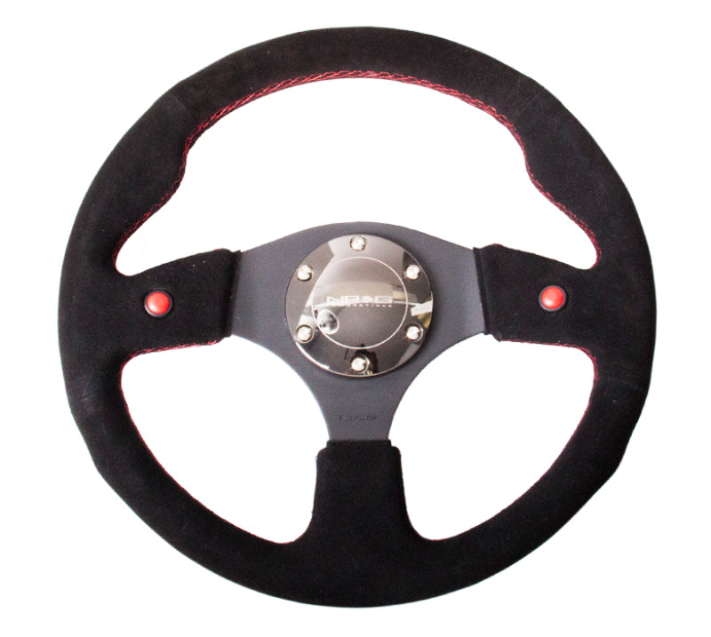 Nrg Reinforced Steering Wheel 320mm Black Suede with Dual Buttons - OneFastShop