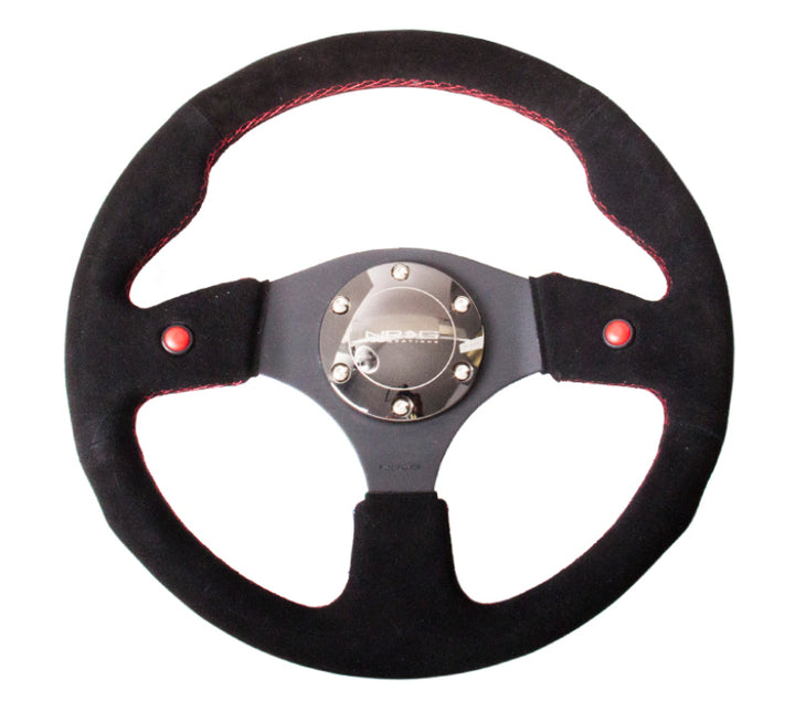 Nrg Reinforced Steering Wheel 320mm Black Suede with Dual Buttons - OneFastShop