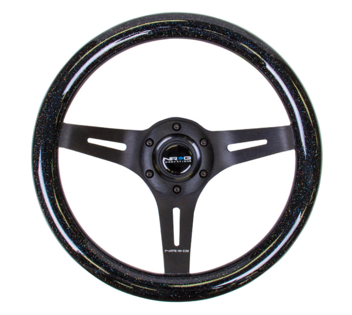 Nrg Classic Wood Grain Steering Wheel 310mm Black Sparkle with Black 3-Spoke Center - OneFastShop