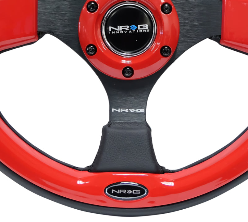 NRG Reinforced Steering Wheel 320mm Black with Red Trim 3-Spoke - OneFastShop