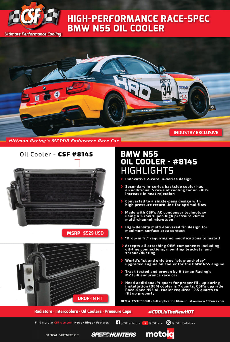 CSF Race-Spec Oil Cooler for 11-16 BMW 135i(X) F20/M135i(X) F21