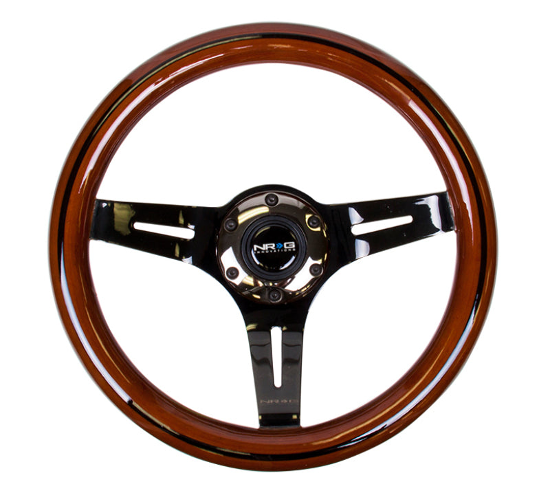 NRG Classic Wood Grain Steering Wheel 310mm Dark Wood Black Line Inlay Black Chrome 3-Spoke Ctr. - OneFastShop