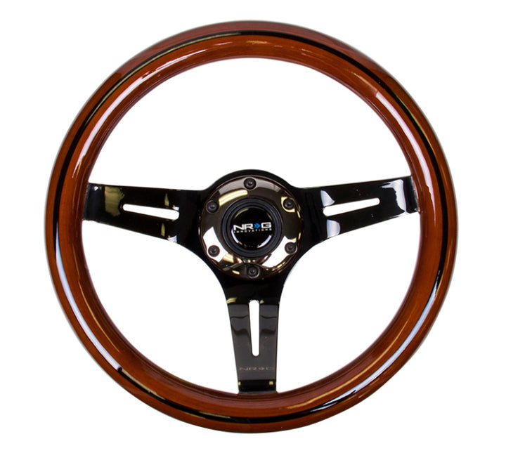 NRG Classic Wood Grain Steering Wheel 310mm Dark Wood Black Line Inlay Black Chrome 3-Spoke Ctr. - OneFastShop
