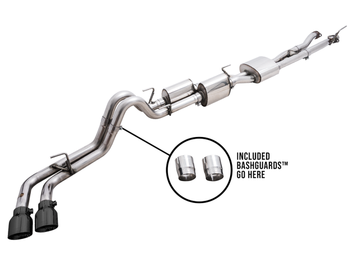 AWE 16-22 Toyota Tacoma 0FG Catback Exhaust w/ BashGuard - Dual Diamond Black Tips.