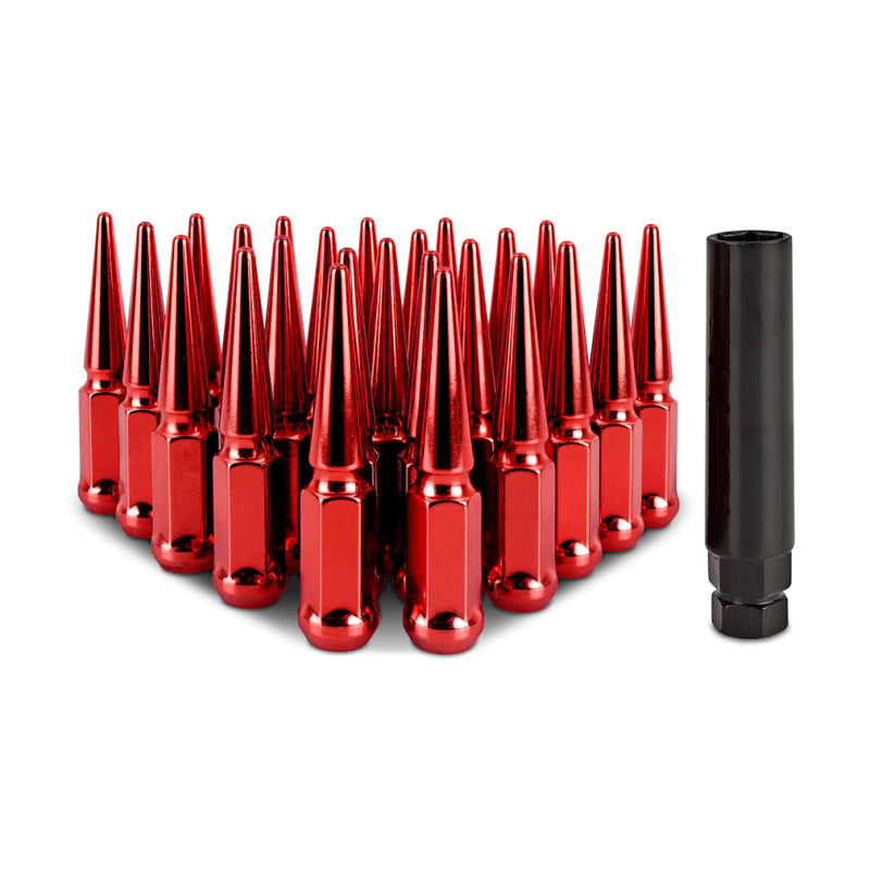 Mishimoto Steel Spiked Lug Nuts M12 x 1.5 24pc Set - Red