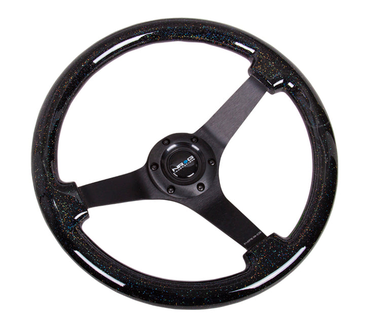 NRG Reinforced Steering Wheel Classic Black Sparkle Wood Grain (350mm / 3in Deep) - Blk 3-Spoke Center - OneFastShop