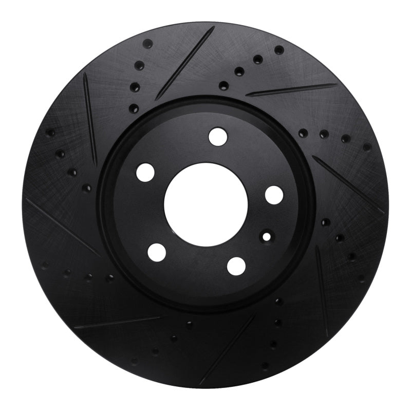 R1 Concepts eLine Black Front Left Drilled & Slotted Brake Rotor - Audi A4 / A5 (B9) 2017-2025
