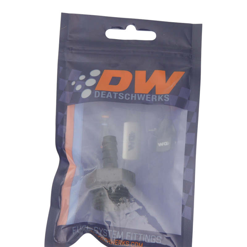 DeatschWerks 10AN ORB Male to 5/16 in. Male Triple Barb Fitting – (Incl O-Ring) Anodized Matte Black