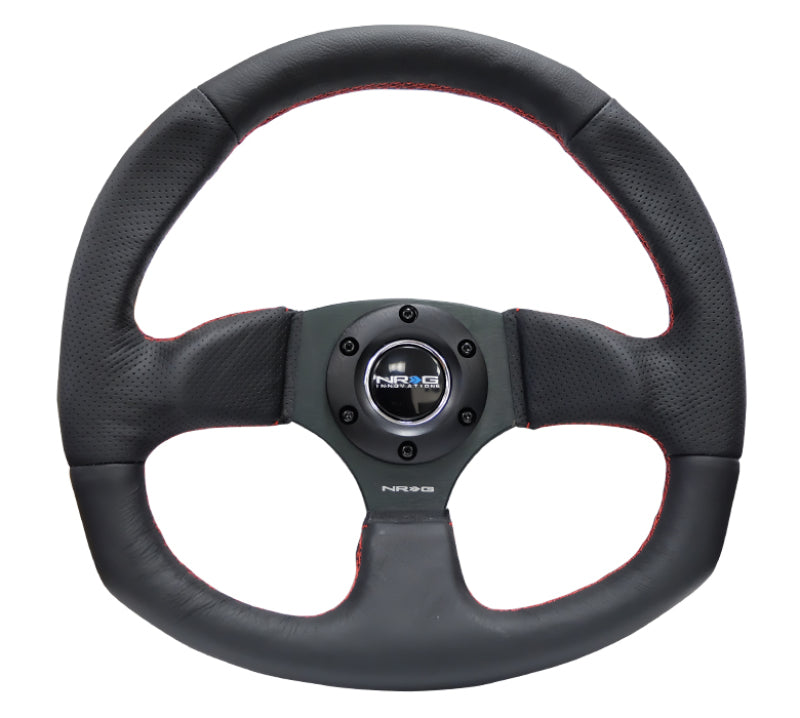 NRG Reinforced Steering Wheel Leather with Red Stitching - 320mm Horizontal / 330mm Vertical