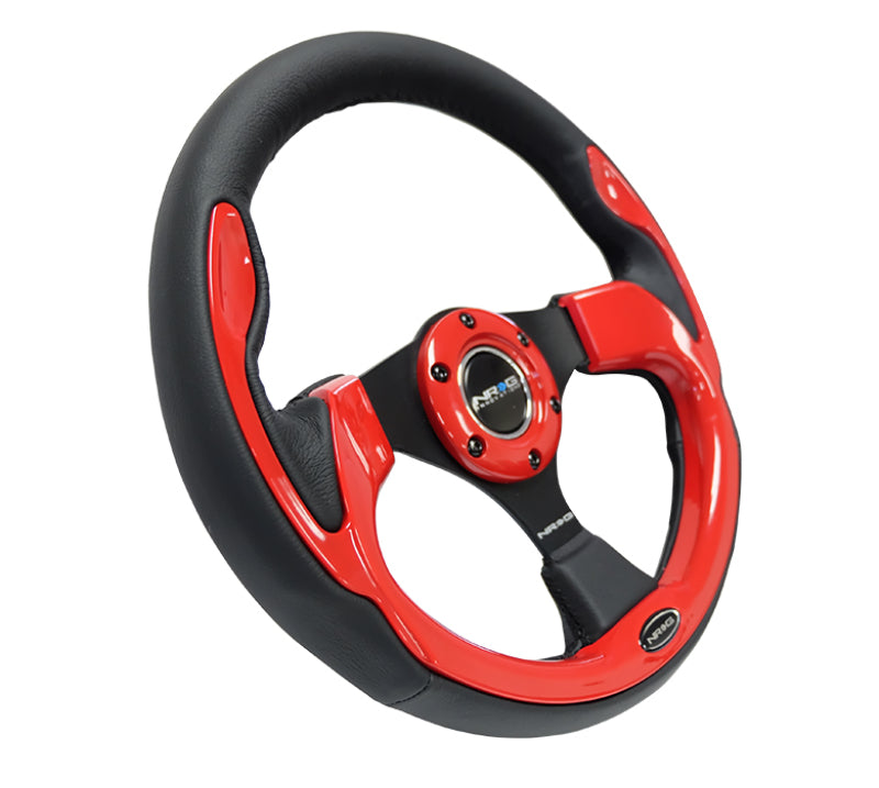 NRG Reinforced Steering Wheel 320mm Black with Red Trim 3-Spoke - OneFastShop