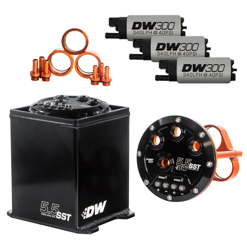 DeatschWerks 5.5L Modular Staged Surge Tank - 3 DW300 Fuel Pumps Included