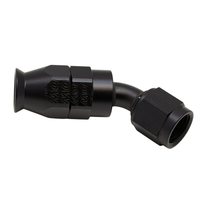 DeatschWerks 6AN Female Swivel 45-Degree PTFE Hose End - Matte Black - Includes Olive Insert
