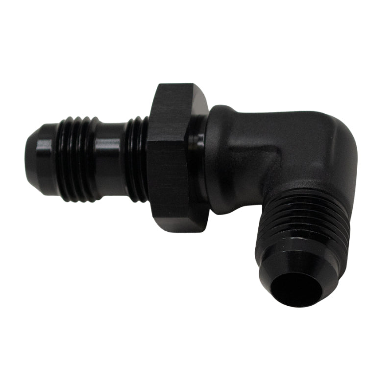 DeatschWerks 6AN Male Flare to 6AN Male Flare 90-Degree Bulkhead Adapter - Matte Black