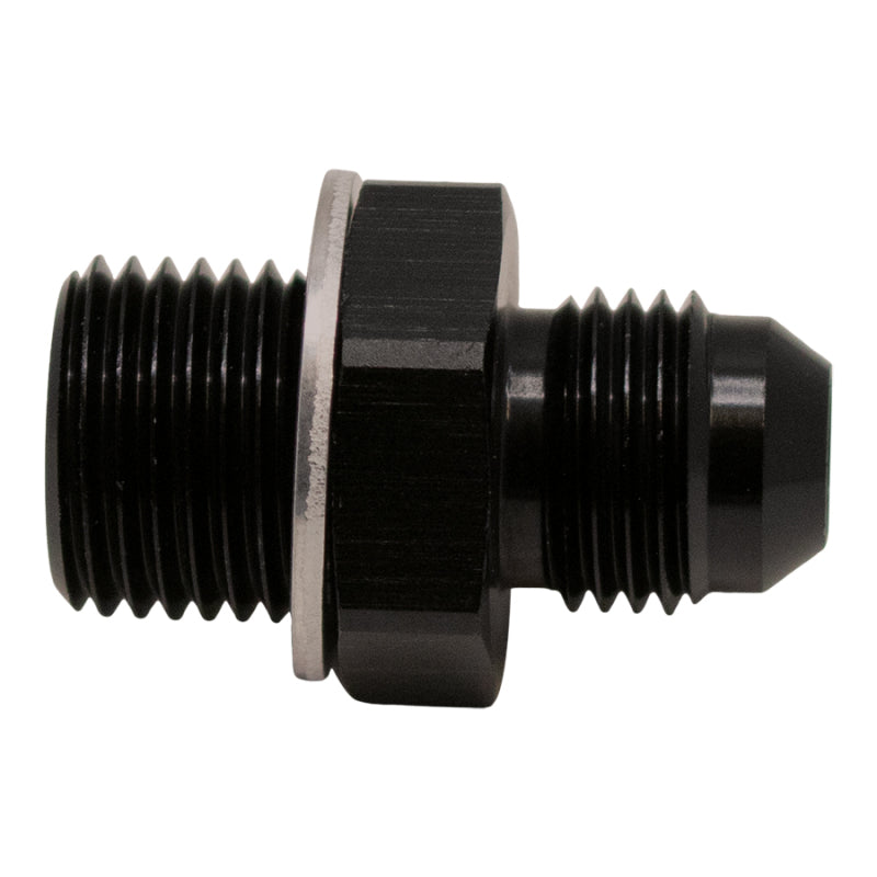 DeatschWerks 6AN Male Flare to M16 x 1.5 Male Metric Adapter - Matte Black - Includes Crush Washer