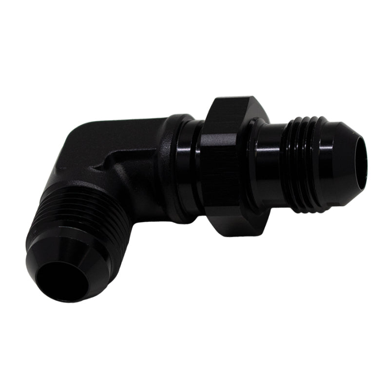DeatschWerks 8AN Male Flare to 8AN Male Flare 90-Degree Bulkhead Adapter - Matte Black