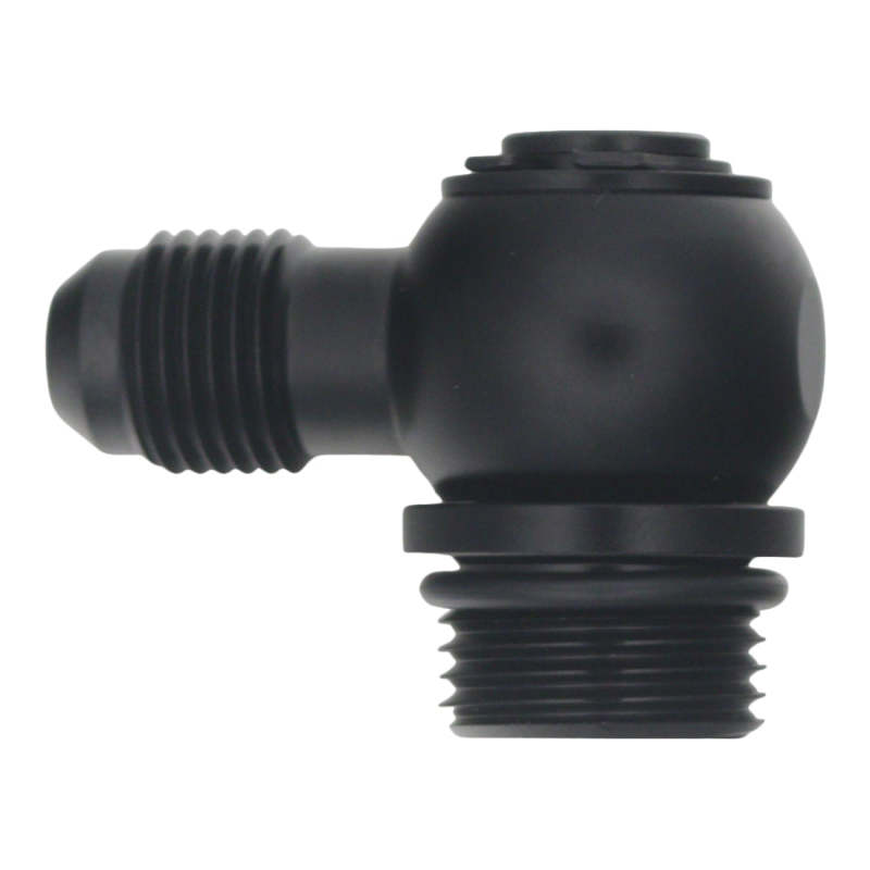 DeatschWerks 8AN ORB Male to 6AN Male Flare 90-Degree Low-Profile Swivel - Matte Black