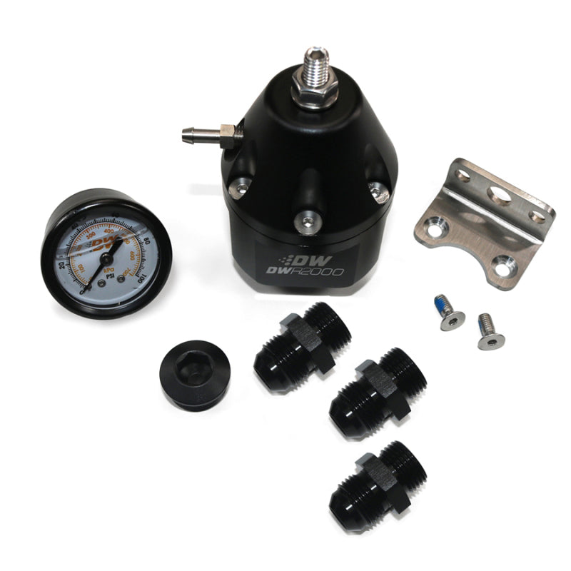 DeatschWerks DWR2000 Adjustable Fuel Pressure Regulator w/ Gauge & Fittings - Black