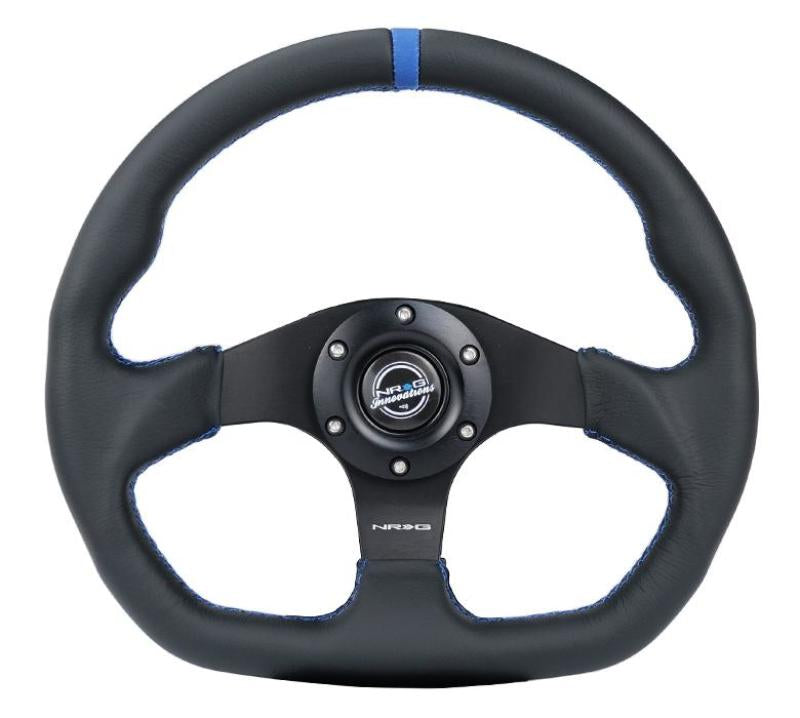 NRG Reinforced Steering Wheel (320mm) Flat Bottom Leather Blue Stitching