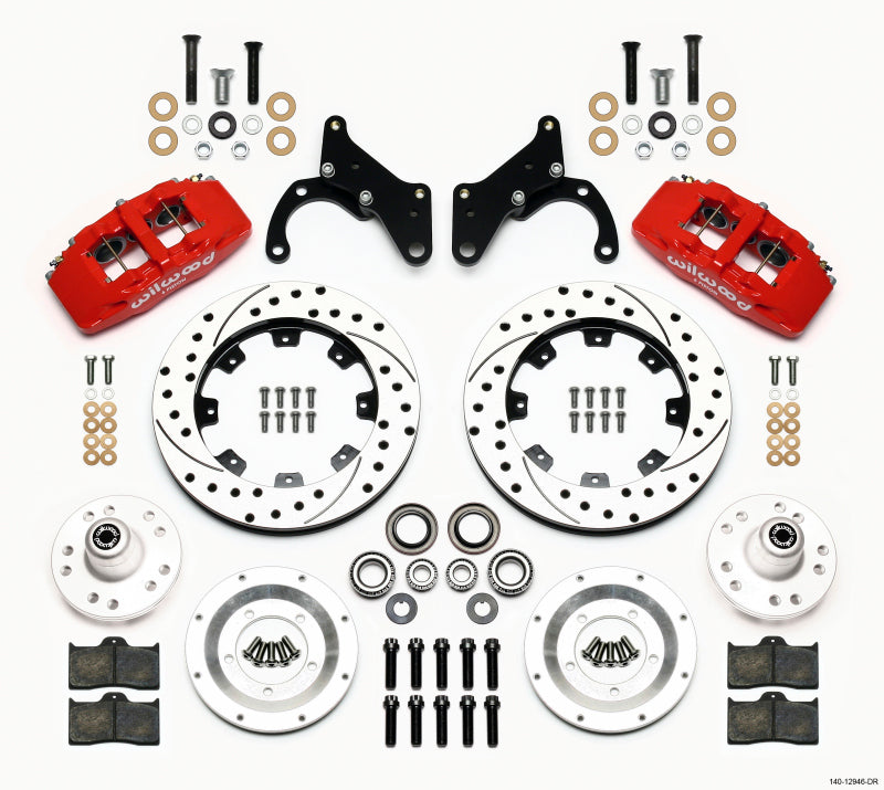 Wilwood Dynapro 6 Front Hub Kit with 12.19" Drilled Red Rotors for 69-70 Impala and 69-82 Vette - OneFastShop