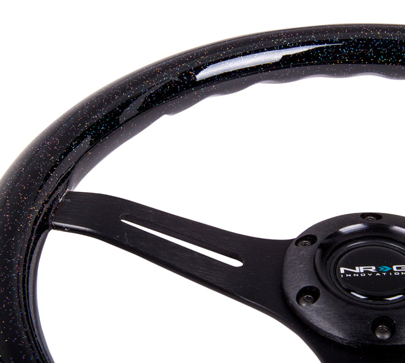 NRG Classic Wood Grain Steering Wheel 350mm Black Sparkled Grip Black 3-Spoke - Compatible with Most Vehicles