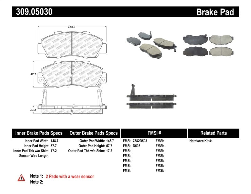 StopTech Performance Front Brake Pads for 97-99 Acura CL, 97-01 Integra Type R, 91-95 Legend, 91-05 NSX - OneFastShop