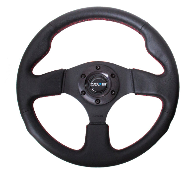 NRG RST Reinforced Steering Wheel 320mm - Black Leather - Red Stitch, image 3