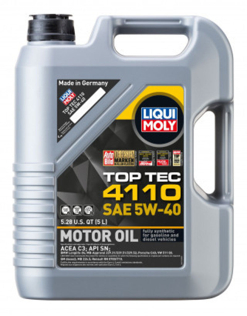 LIQUI MOLY 5L Top Tec 4110 Motor Oil SAE 5W40 for Audi, Aston Martin, Bentley, Cadillac, Chevrolet, and Dodge Vehicles
