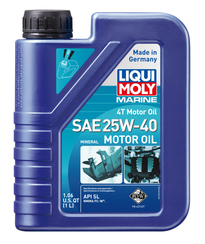 LIQUI MOLY Marine 4T Motor Oil 25W40 1L Mineral Based with Marine Additives for Extreme Wear Protection - OneFastShop