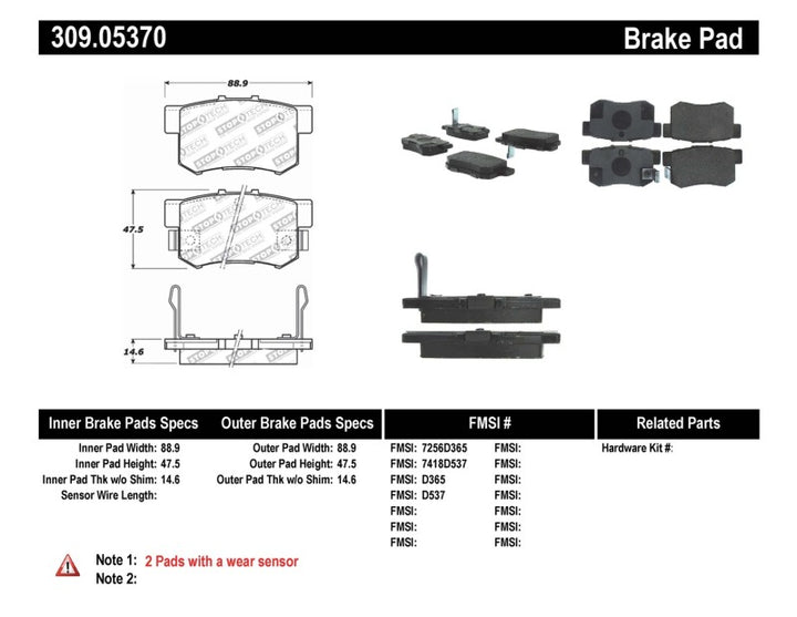 Stoptech Rear Brake Pads Performance Compatible with Honda S2000 00-09 Accord 92-07 Acura TSX 04-10 RSX 02-06 - OneFastShop