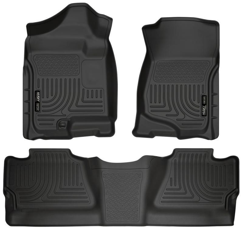 Husky Liners WeatherBeater Front & 2nd Row Floor Liners - Chevy Silverado, GMC Sierra 1500/2500/3500 HD Crew Cab (2007-2014) - Black